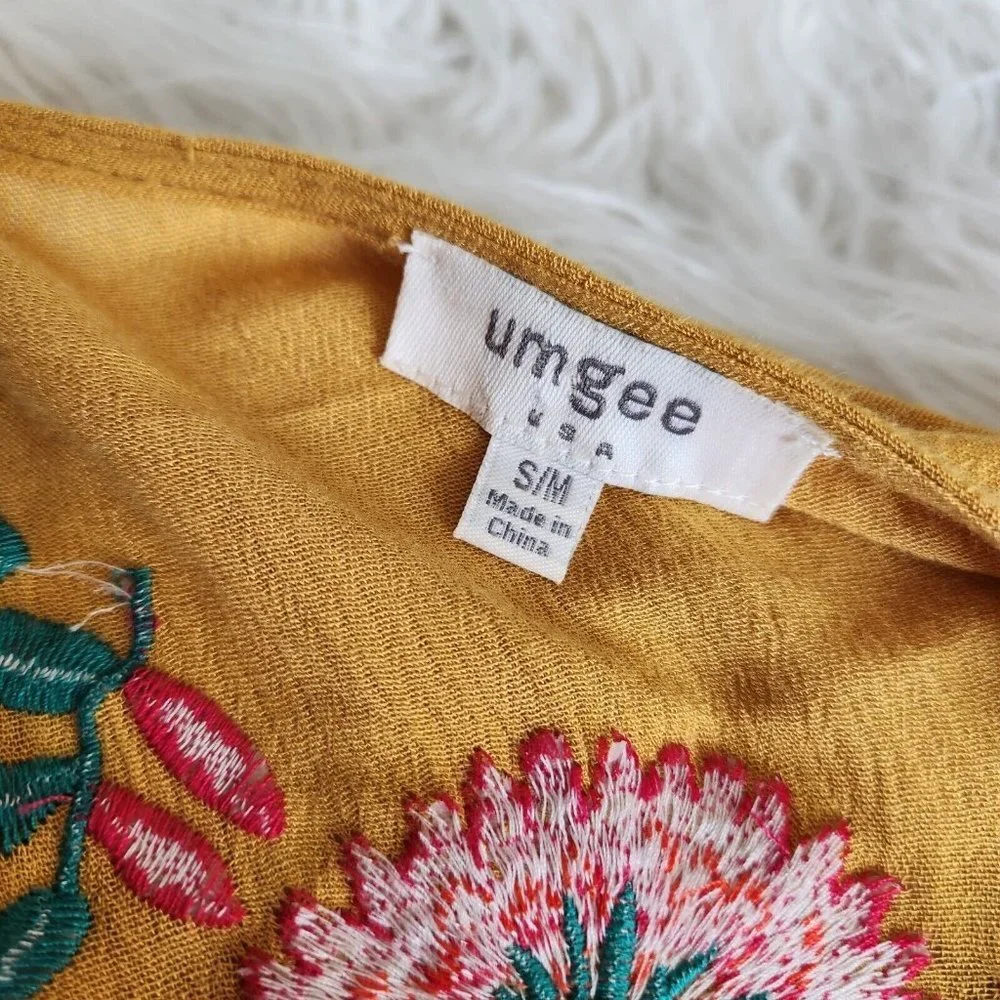Umgee Mustard Yellow‎ Floral Embroidered Kimnono Cardigan Sz S/M Boho Cottage - Picture 7 of 15